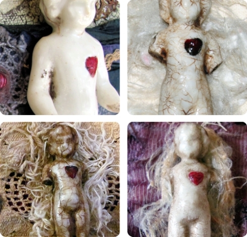 crackle finish, frozen charlottes, faux hearts, anatomical heart, crackled dolls, giveaway